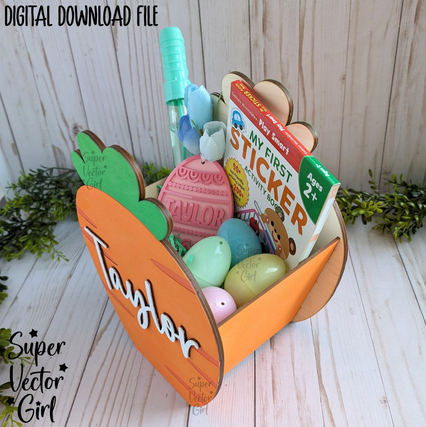 Carrot Shaped Easter Basket Crate, Easter Treats Box, SVG, Laser Cut File files, Cute Carrot Shape Bin, gift box, spring, vegetable, food