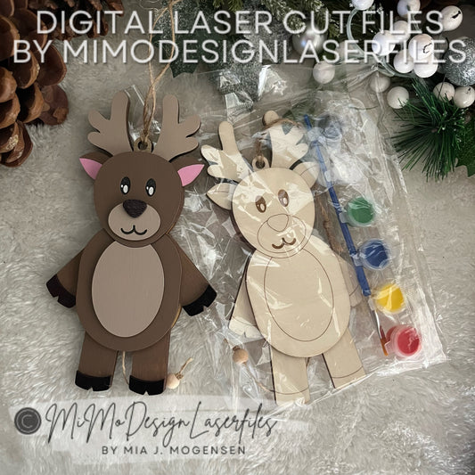 Reindeer Jumping Jack Laser Cut SVG + DXF | Layered & Single Line DIY Paint Kit | Christmas Ornament | Commercial Use | Digital Download