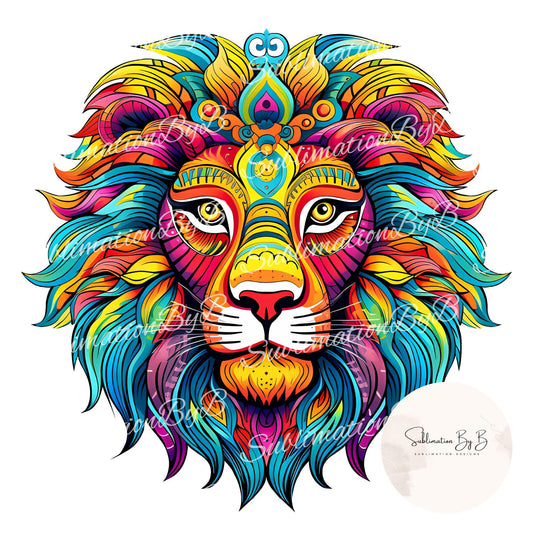 Vivid Lion Sublimation Art: Embrace the Wilderness in Vibrant Tones!