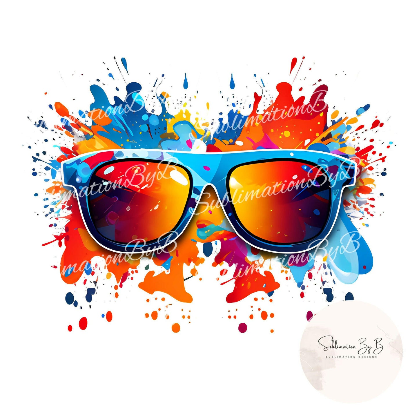 Shades of Joy Sublimation Artwork: Sunglasses-Adorned Palette of Colors