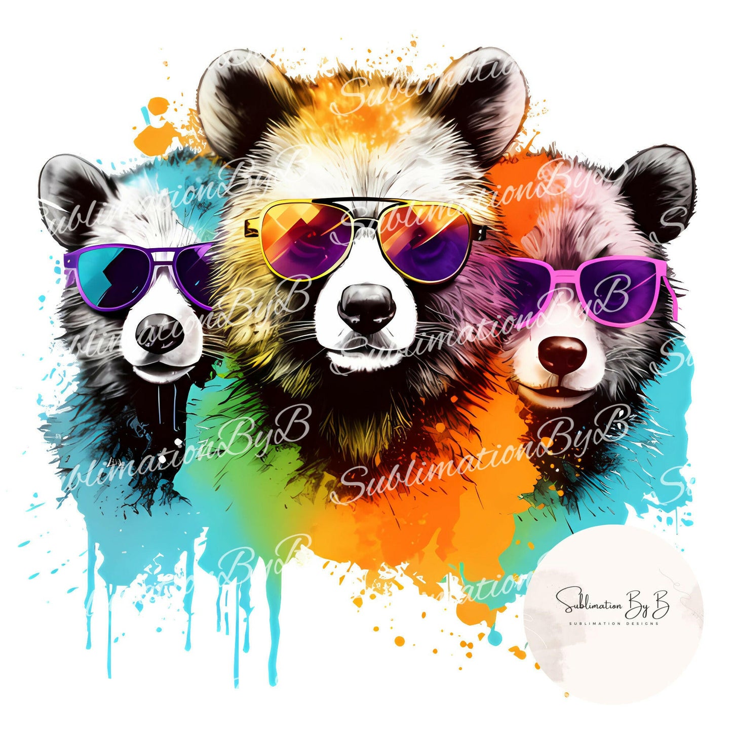 Vibrant Color Bear Trio: Unique Sublimation Design for an Eye-Catching Statement!