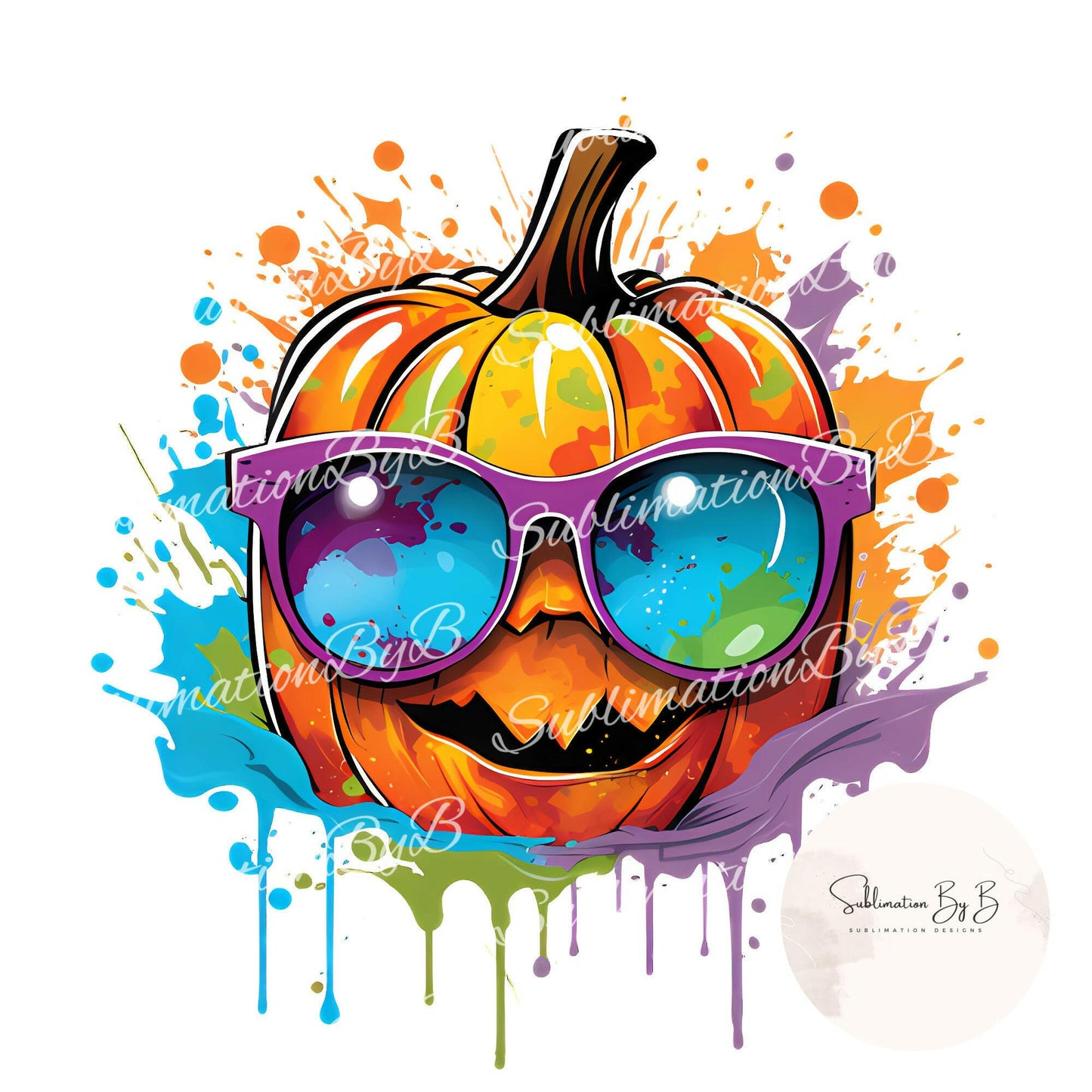 Quirky Pumpkin Paradise: Sublimation Design with Vibrant Glasses