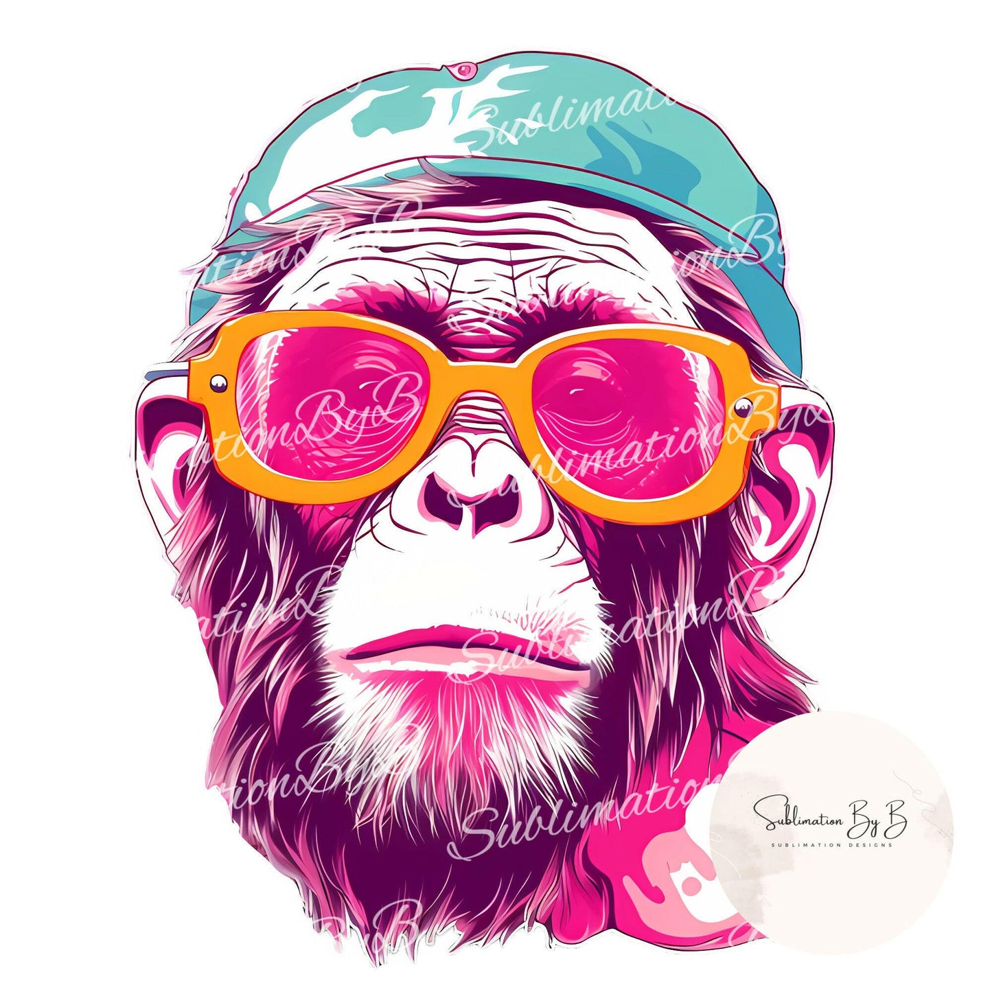 Captivating Monkey Portrait Sublimation Design - Bursting with Vibrant Colors