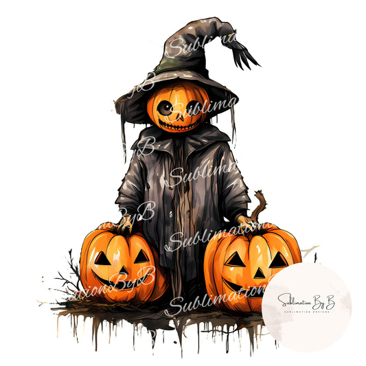 Terrifyingly Cute Pumpkin Scarecrow Sublimation Design