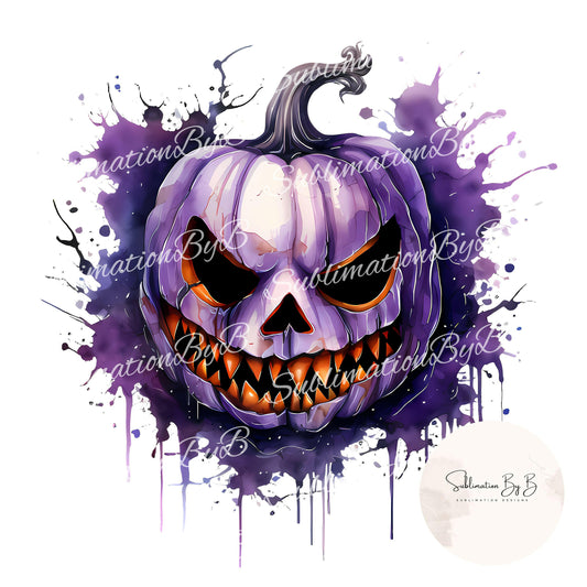 Scary Purple Halloween Pumpkin Sublimation Design
