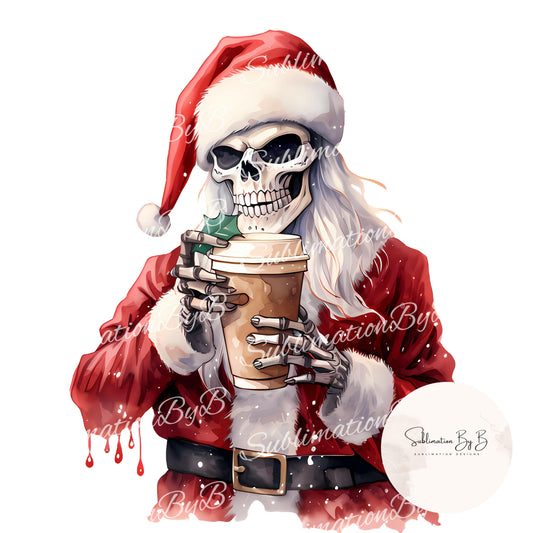 Santa Skeleton Sublimation Design PNG | Digital Holiday Art