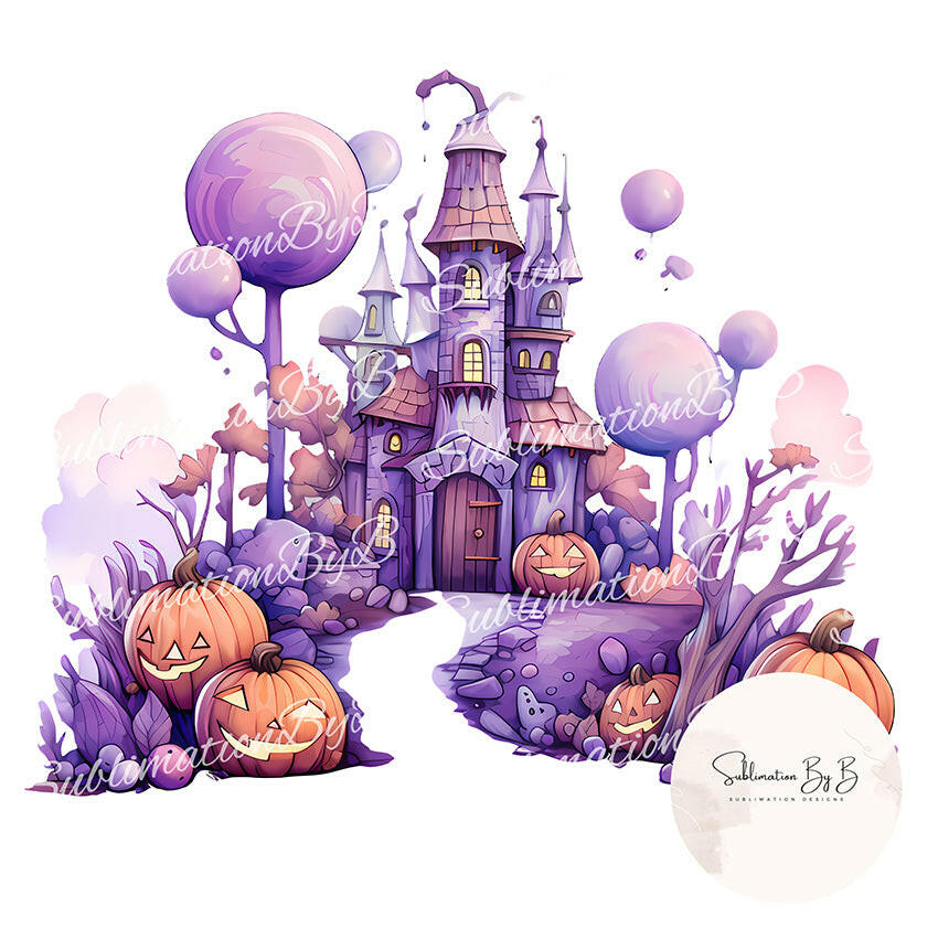 Enchanting Purple Halloween Castle Sublimation Design