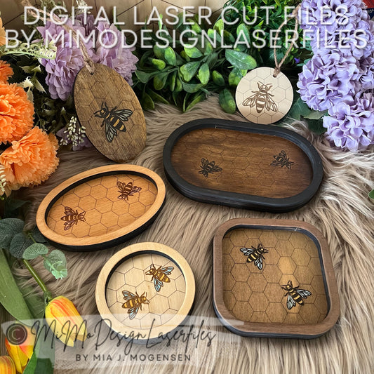 Honeycomb Trinket Trays with engraved Bees or Plain. Great Scrap Buster - 4 sizes incl. tags - Nested Frames