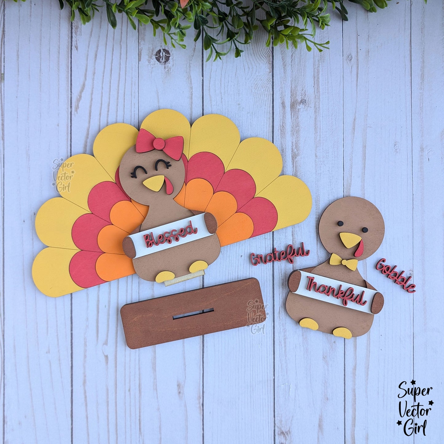 Turkey Holding a Sign, Girl or Boy Thankful Turkey Shelf Sitter, Happy Thanksgiving Table Decoration Sign, SVG, Digital Laser Cut File files, Cute Turkey, Fall Home Decor, Craft for Kids