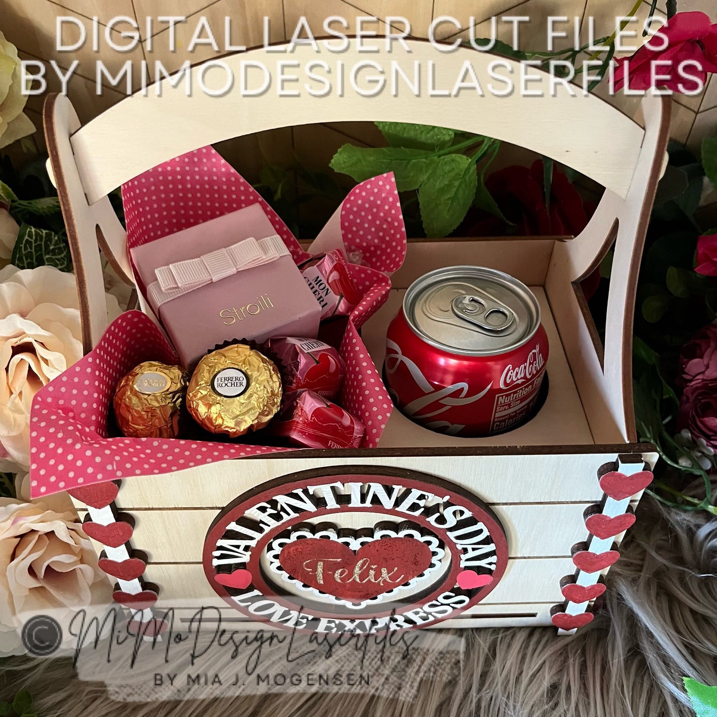 3-in-1 Valentine's Day Gift Basket SVG | Multi-Use Laser Cut Files with Inlays for Flowers, Soda, Chocolate & Gifts | Digital Vector Files