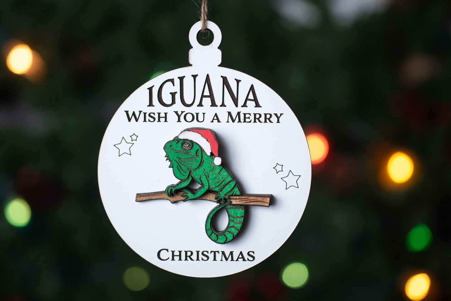 Laser Cut Digital File, Iguana Wish You a Merry Christmas Ornament SVG, Glowforge, Pun, Funny, Lizard, Gift for Lizard Lover, Exotic Pet