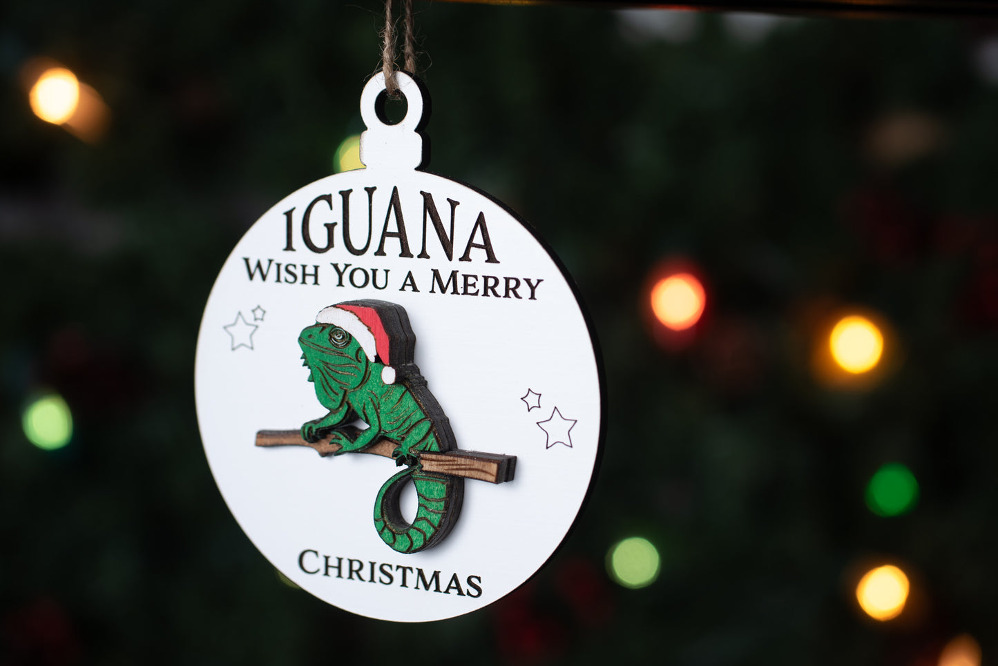 Laser Cut Digital File, Iguana Wish You a Merry Christmas Ornament SVG, Glowforge, Pun, Funny, Lizard, Gift for Lizard Lover, Exotic Pet