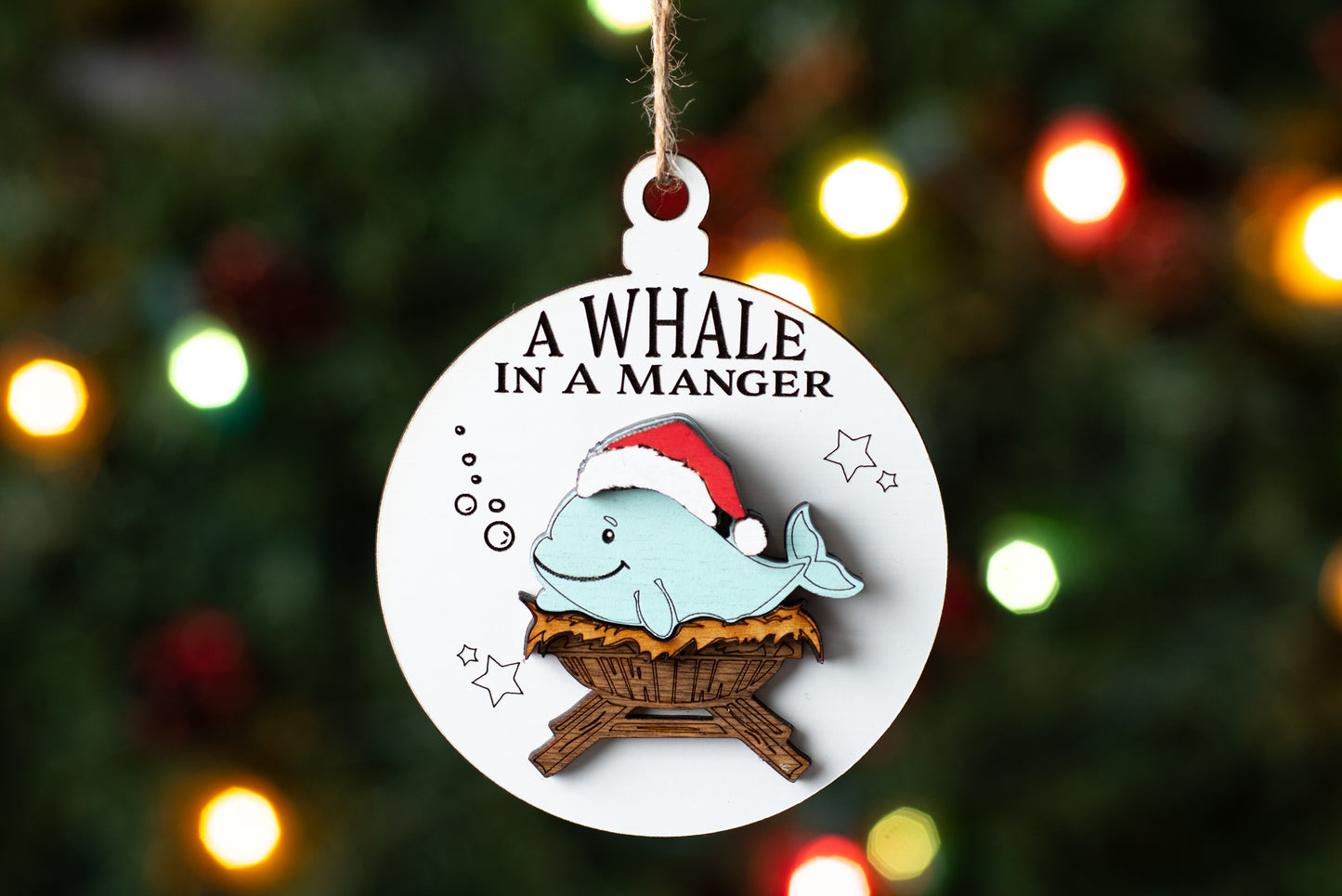 Laser Cut Digital File, Coastal Creatures Christmas Ornaments SVG, PNG, Glowforge, Manatee, Heron, A Whale in a Manger, Secret Santa, Funny