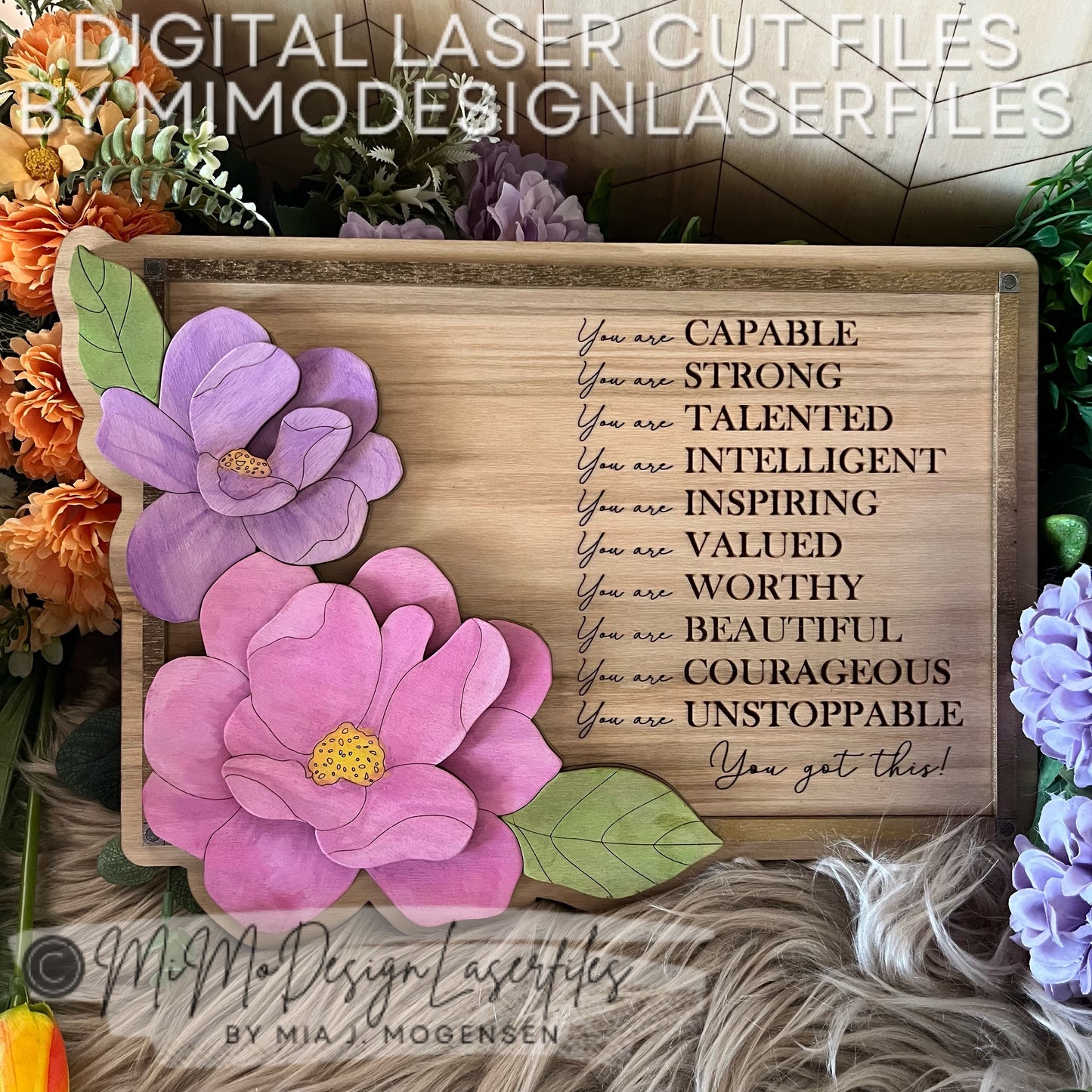 Motivational Framed Sign with 3D layered Magnolia Flowers - Painting Tutorial included