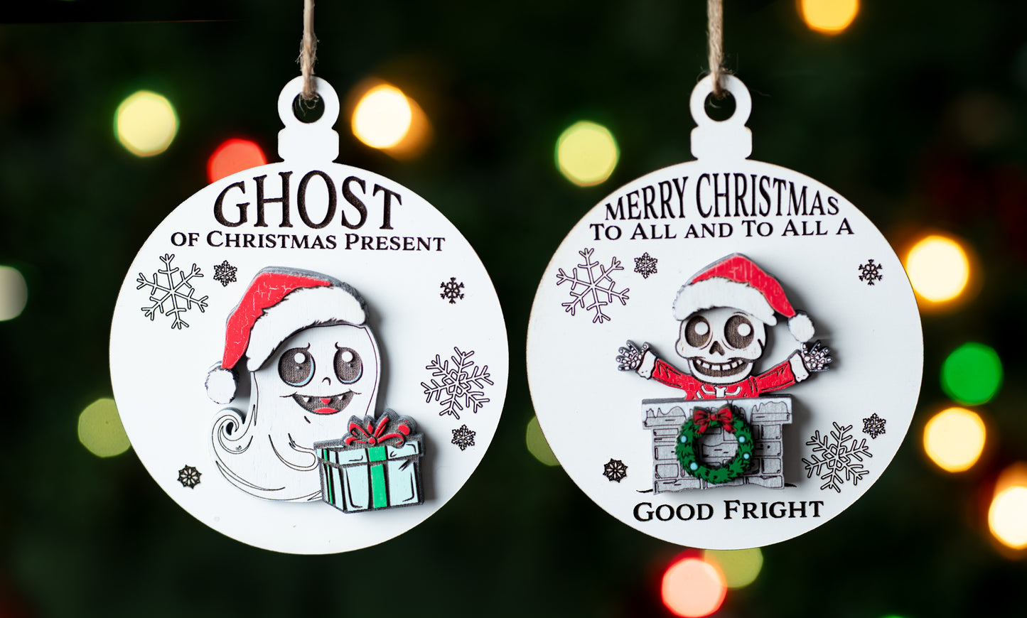 Laser Cut Digital File / Halloween Themed Christmas Ornament SVG, PNG / Glowforge / Pun / Skeleton Santa / Christmas Ghost / Funny