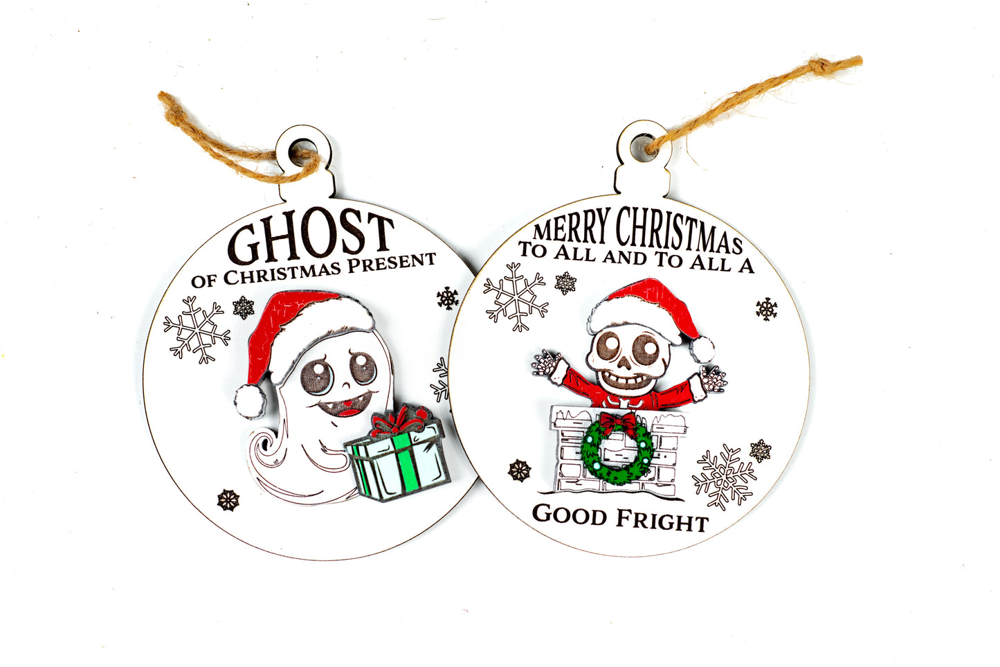 Laser Cut Digital File / Halloween Themed Christmas Ornament SVG, PNG / Glowforge / Pun / Skeleton Santa / Christmas Ghost / Funny