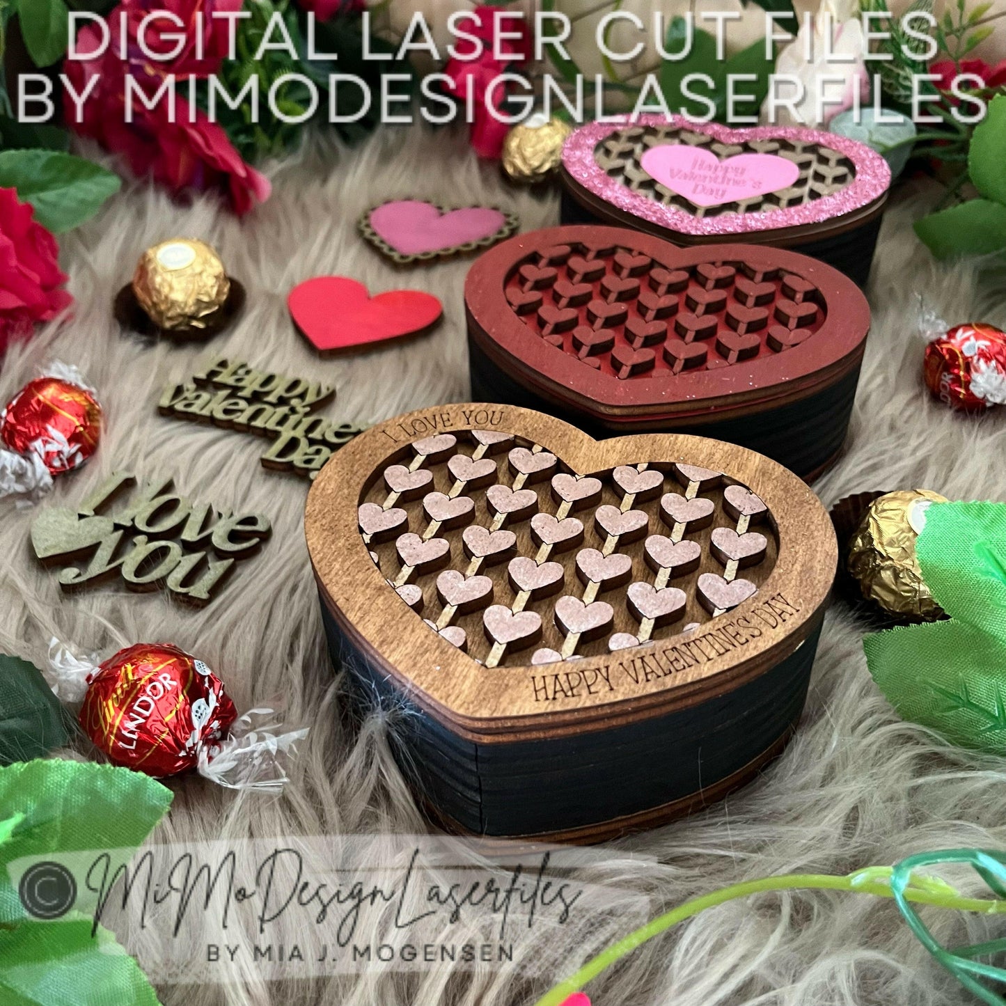 Heart Shaped Valentines Chocolate Boxes with bottom statements / affirmations. 4 designs