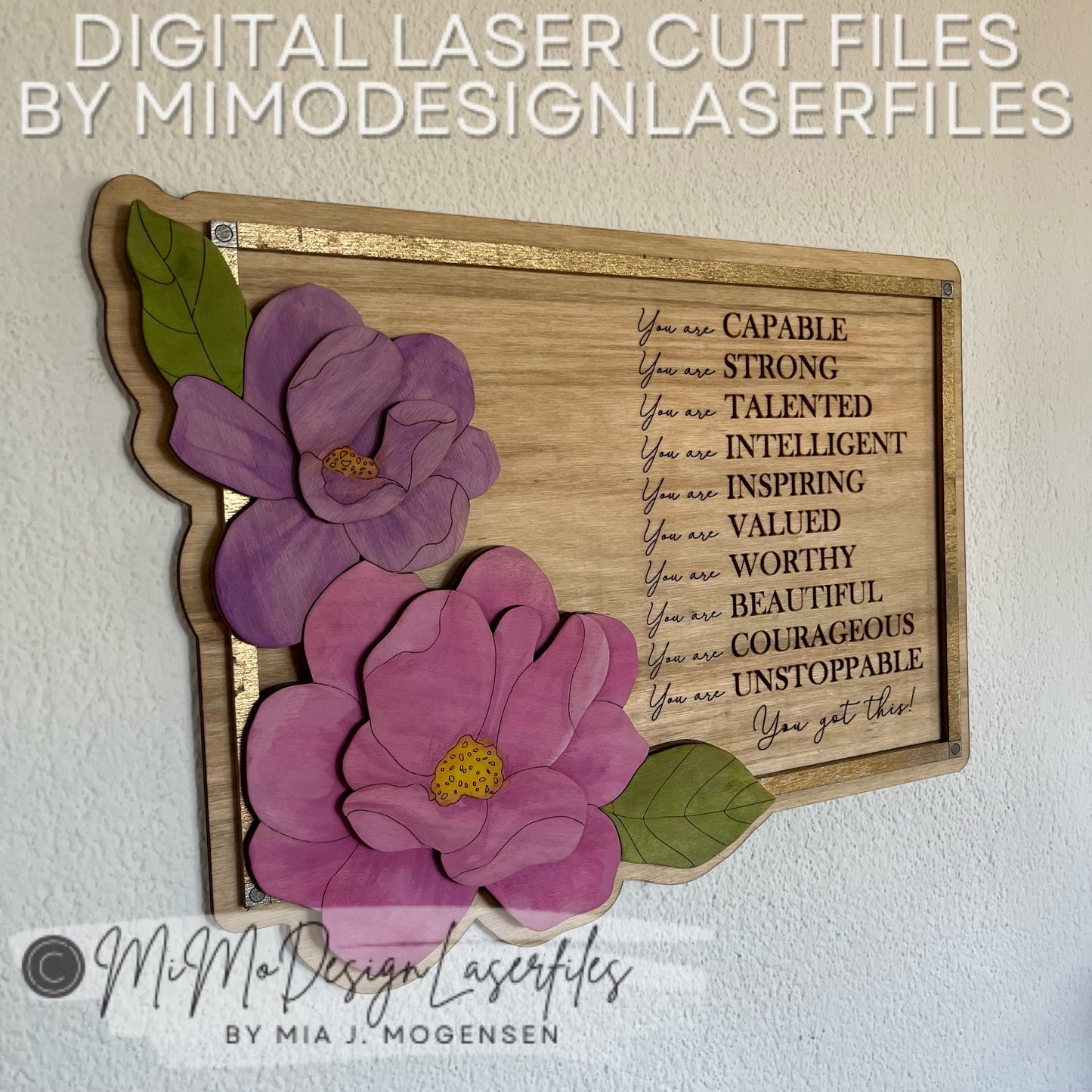 Motivational Framed Sign with 3D layered Magnolia Flowers - Painting Tutorial included