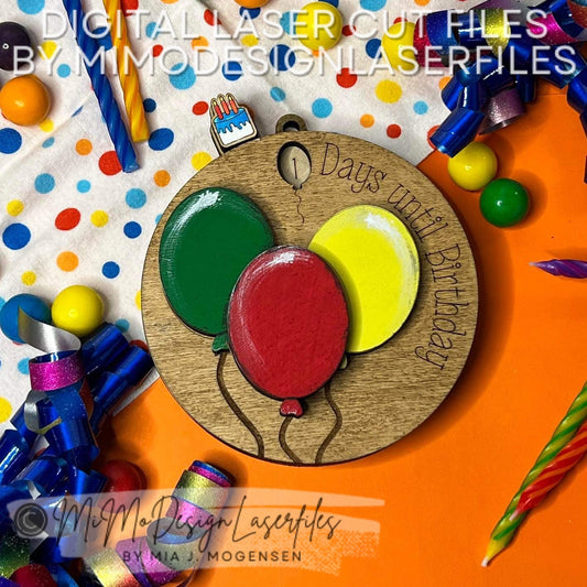 3D Birthday Ballons 30 days Countdown Tag or Magnet with B-Day Cake lever on the spinner