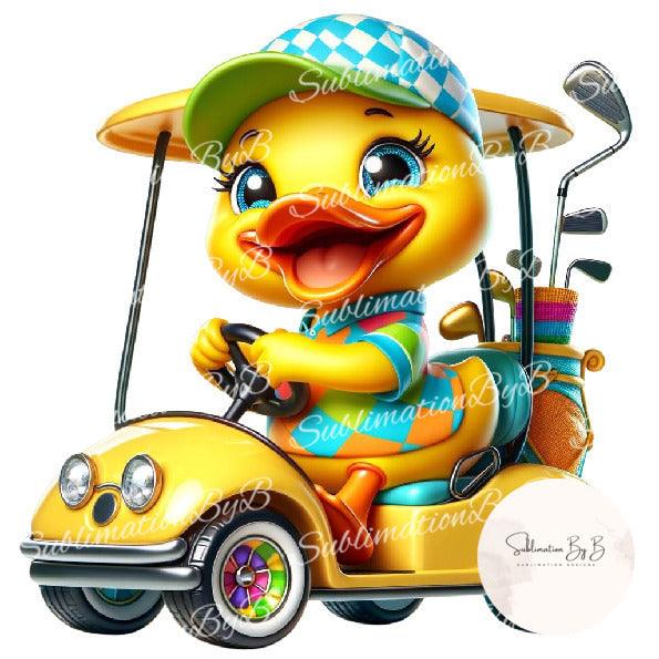 Golf Cart Duck for Ducking Adventures - Rubber Duck Cruising Duck Sublimation Design