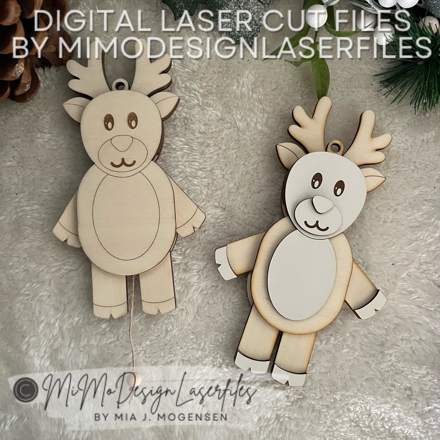 Reindeer Jumping Jack Laser Cut SVG + DXF | Layered & Single Line DIY Paint Kit | Christmas Ornament | Commercial Use | Digital Download