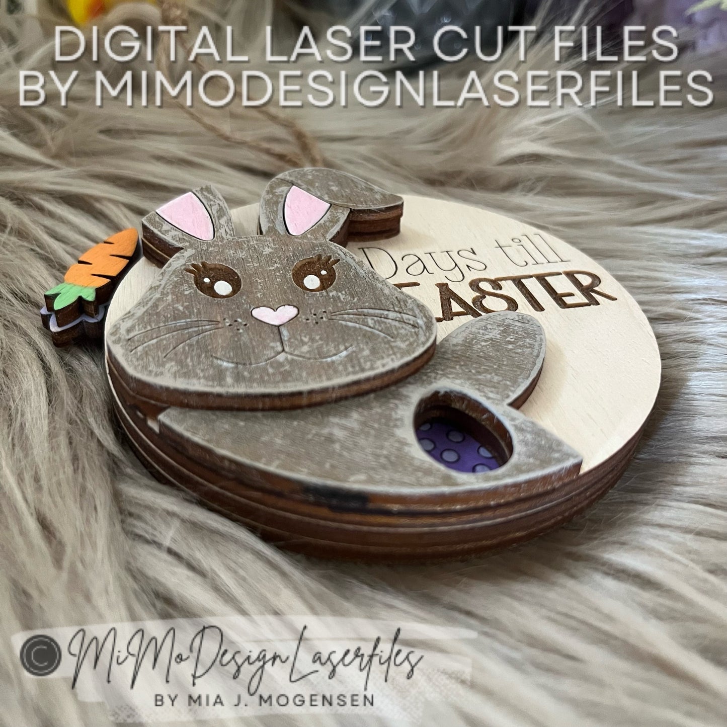 Easter 3D Bunny Countdown Tag or Magnet with Carrot lever to spin around and Easter Egg