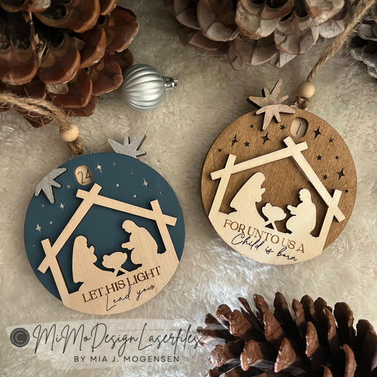 Nativity Scene Countdown Sliding Ornament, Guiding Star lever, 6 versions with 25-1 and 24-1 counting