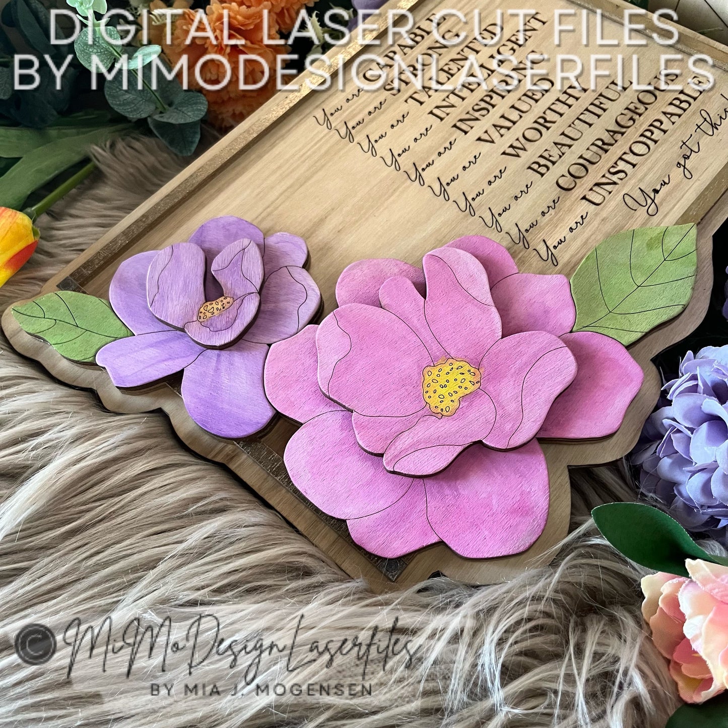 Motivational Framed Sign with 3D layered Magnolia Flowers - Painting Tutorial included