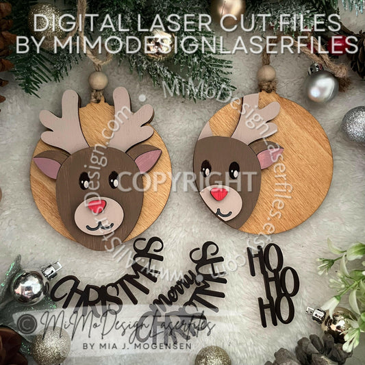 Reindeer 3D Christmas Ornaments 2 Variations