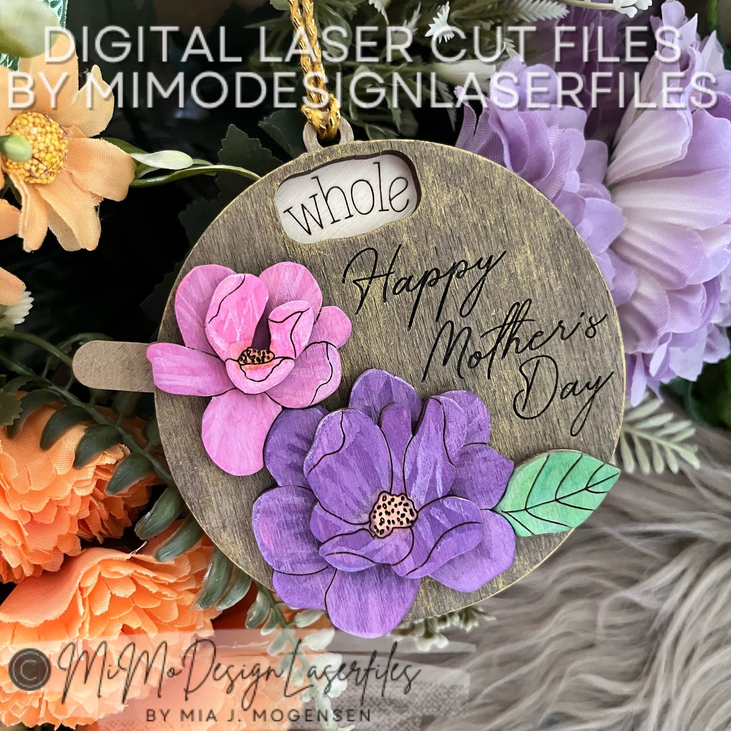 Mother's Day Affirmation Tag/Ornament or Magnet Spinner with 3D layered Magnolias & Mom / Mum Options