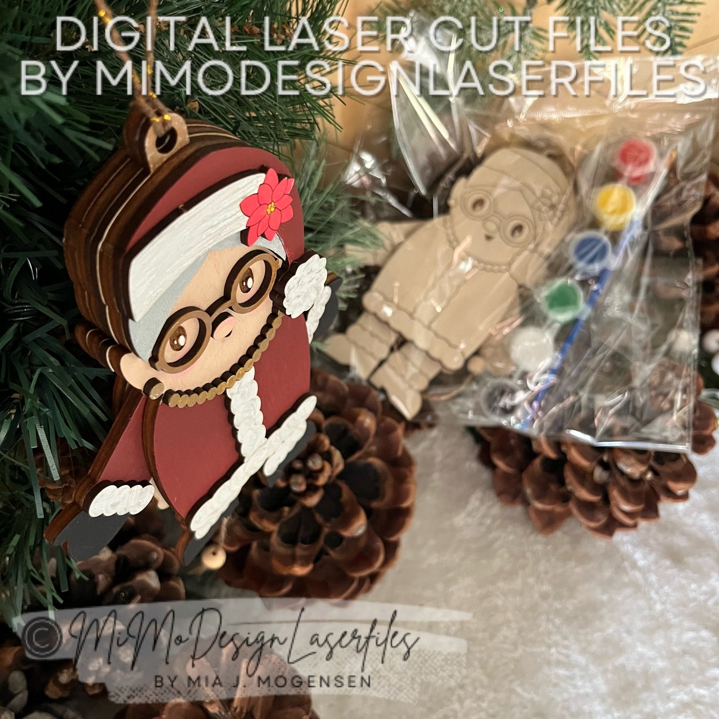 Mrs. Santa Jumping Jack Laser Cut SVG + DXF | Layered & Single Line DIY Paint Kit | Christmas Ornament | Commercial Use | Digital Download