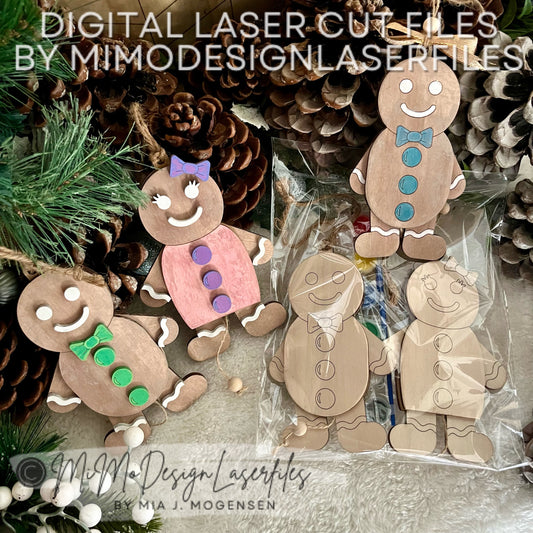 BUNDLE of Jumping Jack Gingerbread Man and Woman | Layered & Single Line DIY Paint Kit | Christmas Ornament | Digital Download Laser Cutting