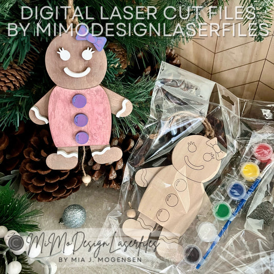 Laser Cut Jumping Jack Gingerbread Woman SVG | Layered & Single Line DIY Paint Kit | Christmas Ornament | Commercial Use | Digital Download