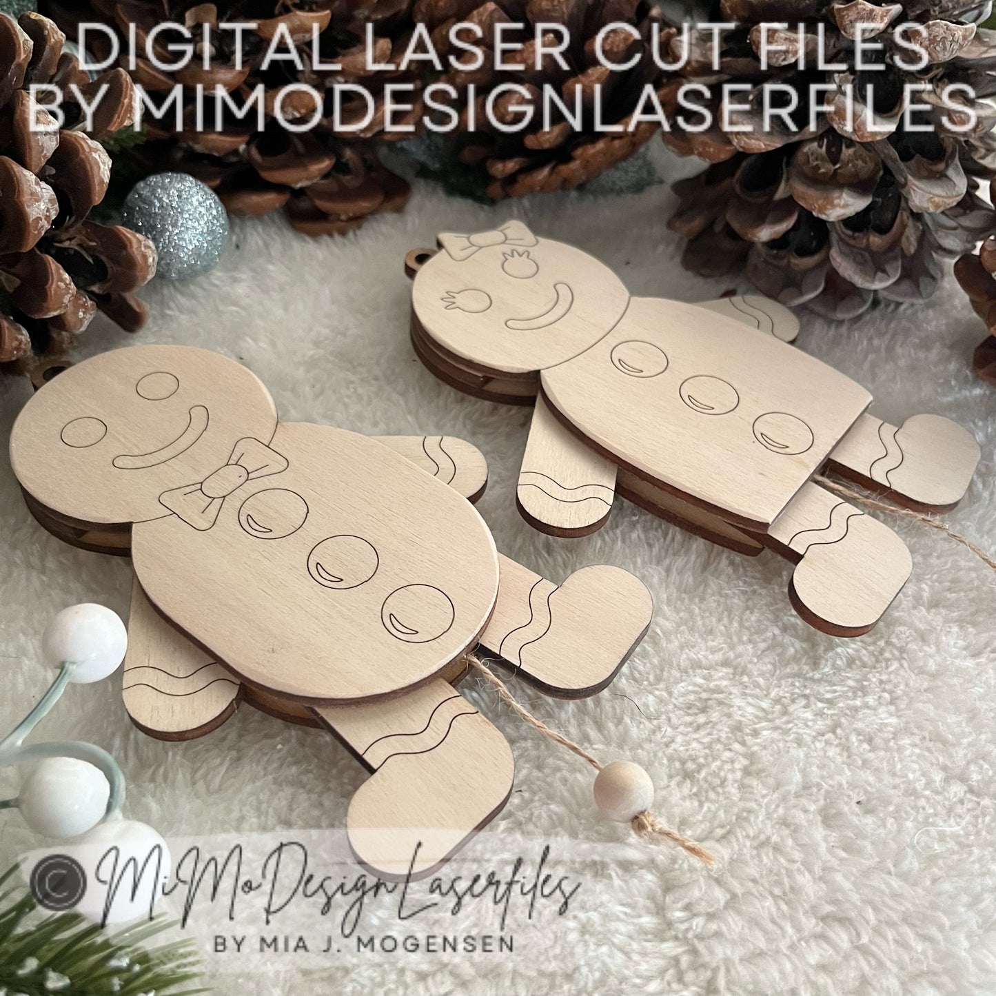 BUNDLE of Jumping Jack Gingerbread Man and Woman | Layered & Single Line DIY Paint Kit | Christmas Ornament | Digital Download Laser Cutting