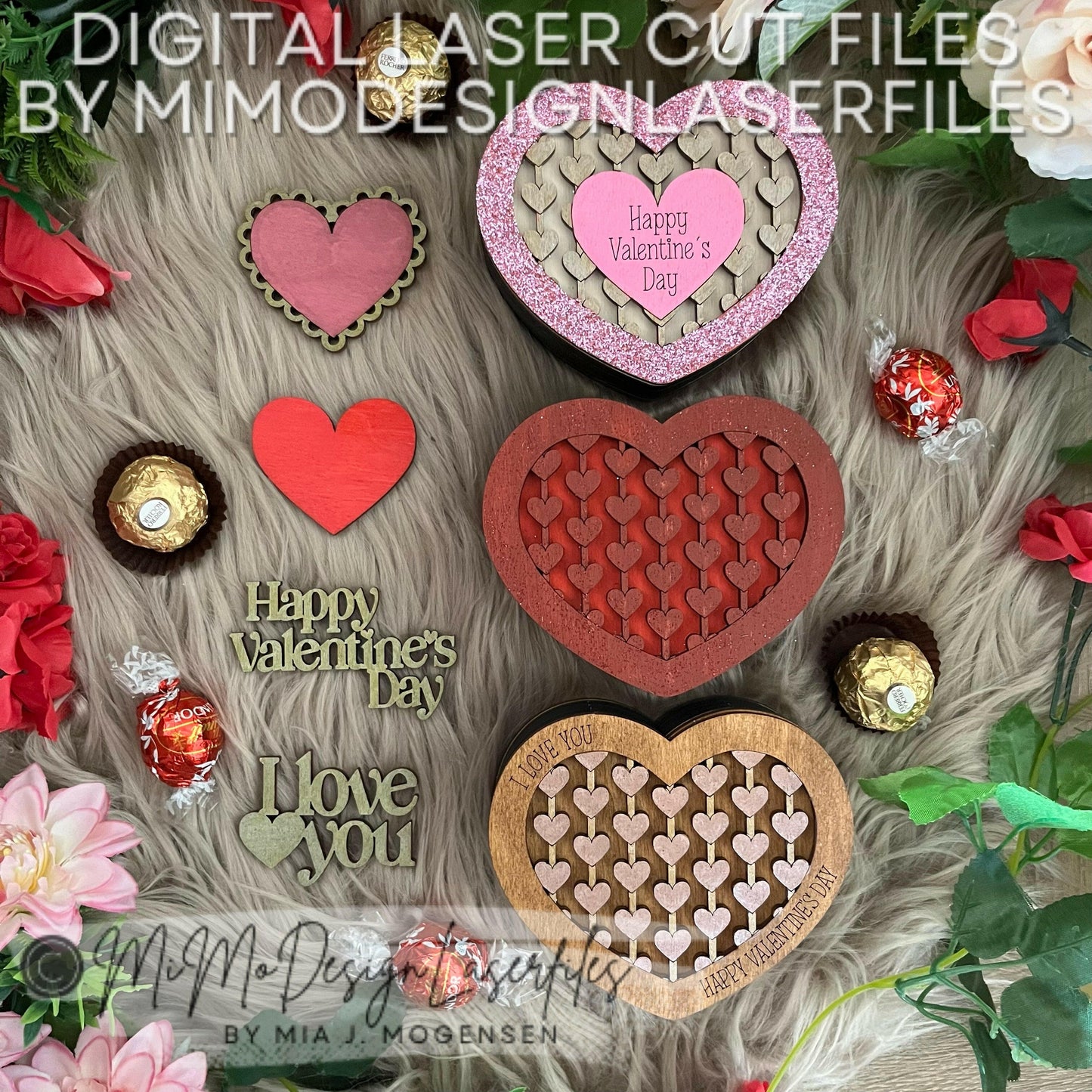 Heart Shaped Valentines Chocolate Boxes with bottom statements / affirmations. 4 designs