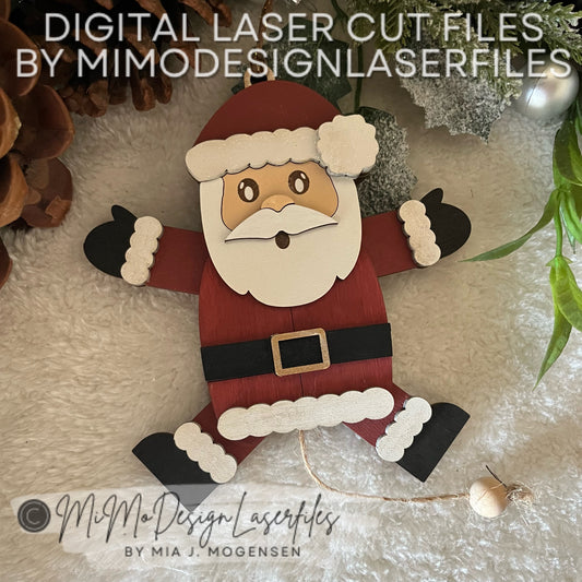 Santa Claus Jumping Jack Laser Cut SVG + DXF | Layered & Single Line DIY Paint Kit | Christmas Ornament | Commercial Use | Digital Download