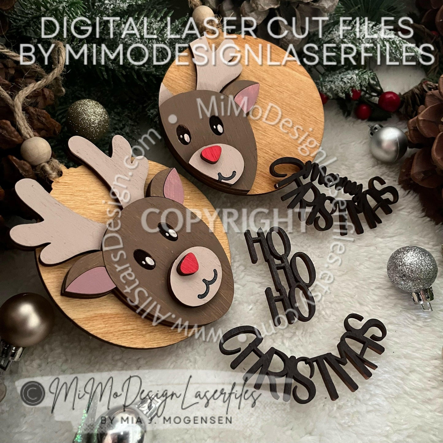 Reindeer 3D Christmas Ornaments 2 Variations