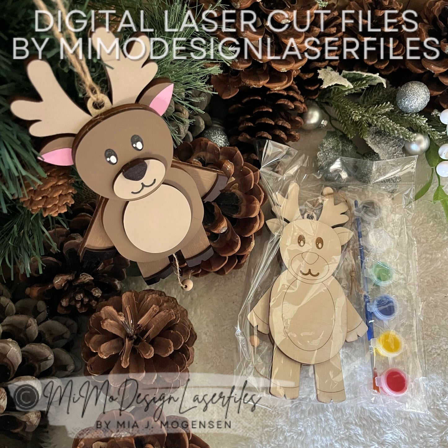 Reindeer Jumping Jack Laser Cut SVG + DXF | Layered & Single Line DIY Paint Kit | Christmas Ornament | Commercial Use | Digital Download