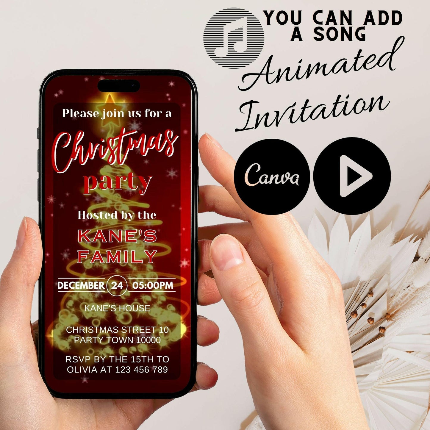 Glitz & Glamour: Red and Gold Christmas Party Animated Invite