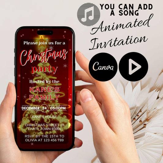 Glitz & Glamour: Red and Gold Christmas Party Animated Invite