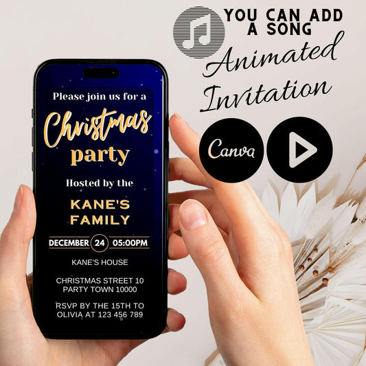 Navy & Gold Elegance: Animated Christmas Party Invite