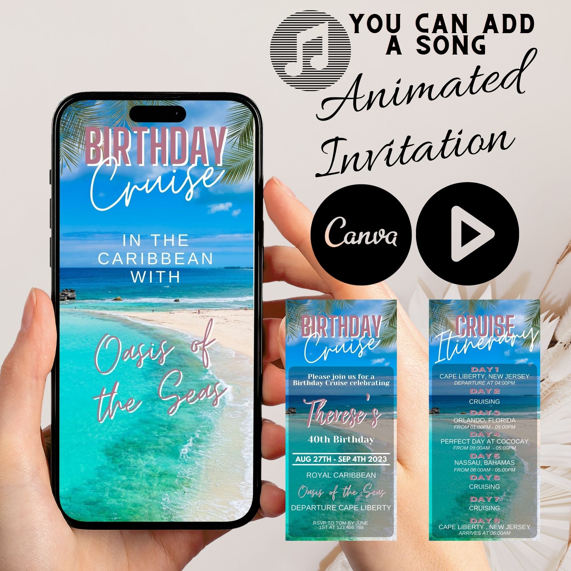 Birthday Cruise Invitation and Itinerary Template - Nautical Party The ...