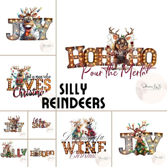 Whimsical Reindeer Christmas Lights Sublimation Design Bundle