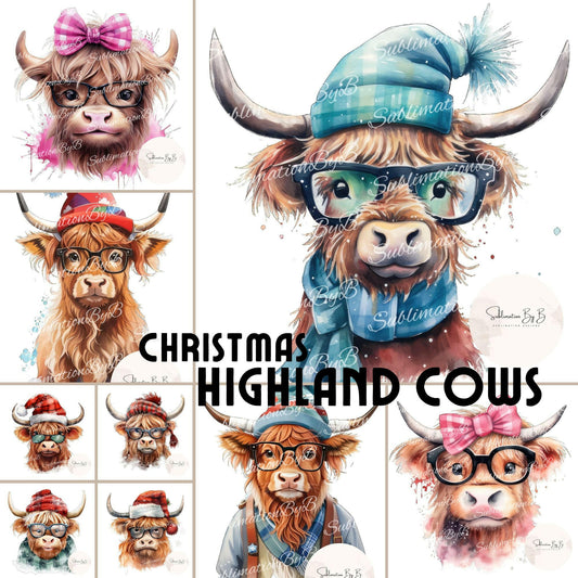 Highland Cow Christmas Wonderland Sublimation Design Bundle