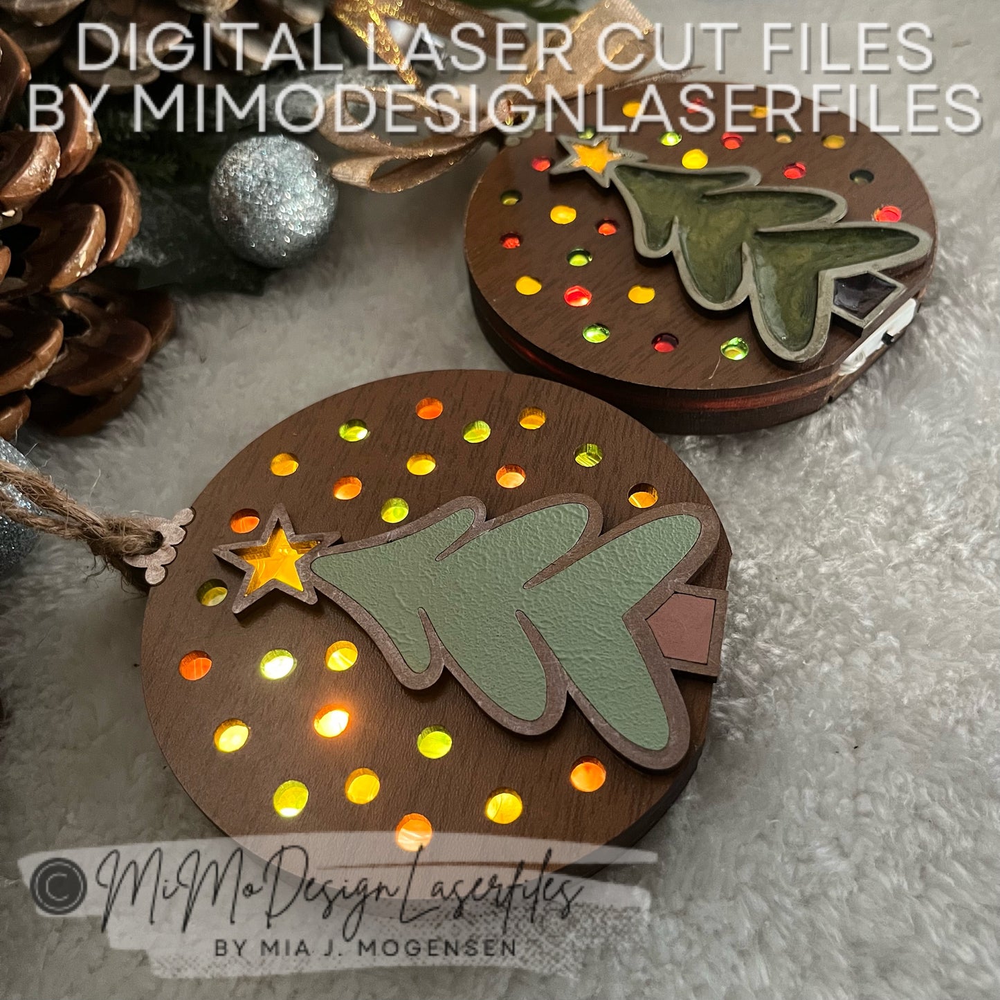 Fairy Light Christmas Ornament with Layered Tree & Battery Change Door. Easy Tutorial for Resin / Acetate Sheets Incl.