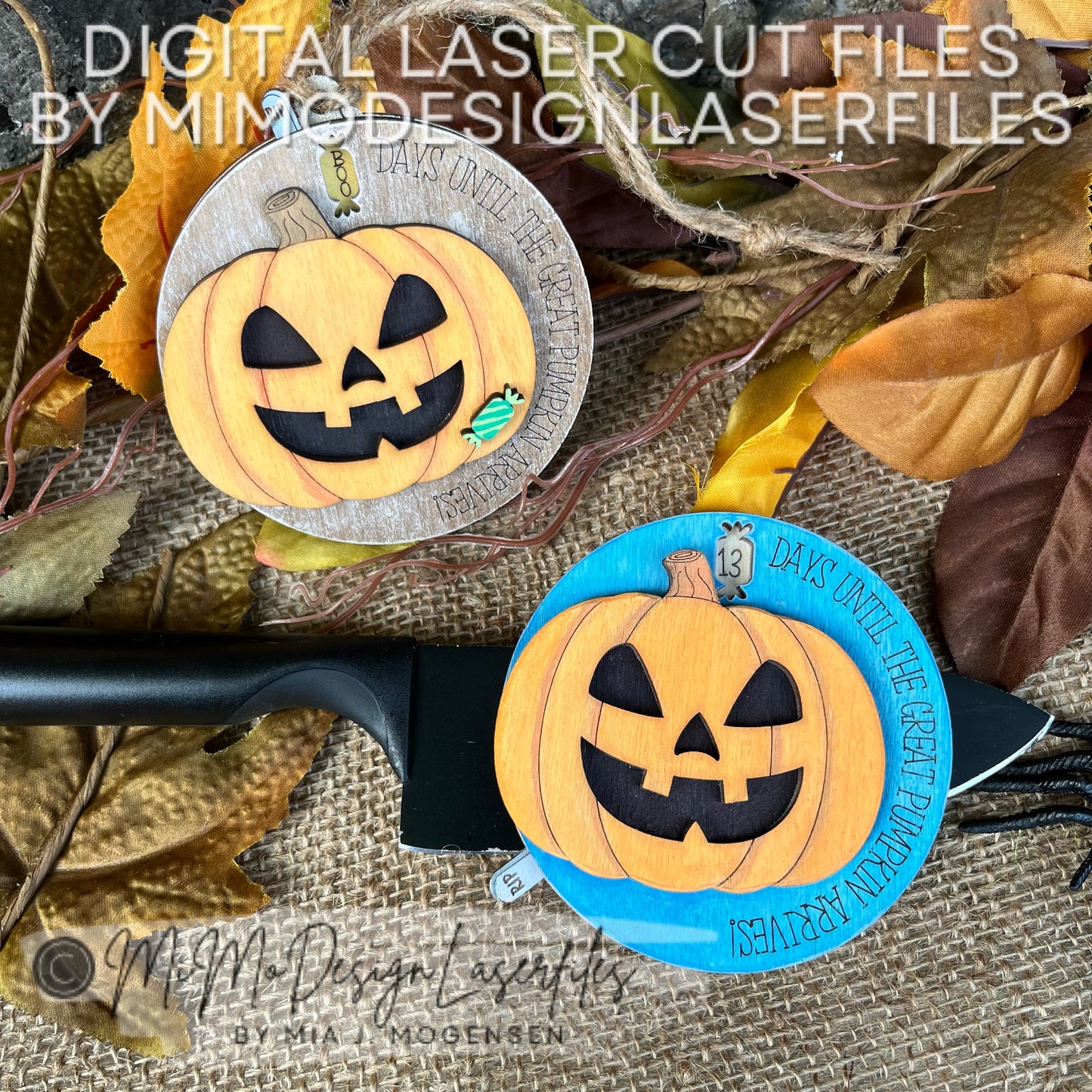 Halloween Countdown Ornament or Magnet – Pumpkin Design with Tombstone Lever