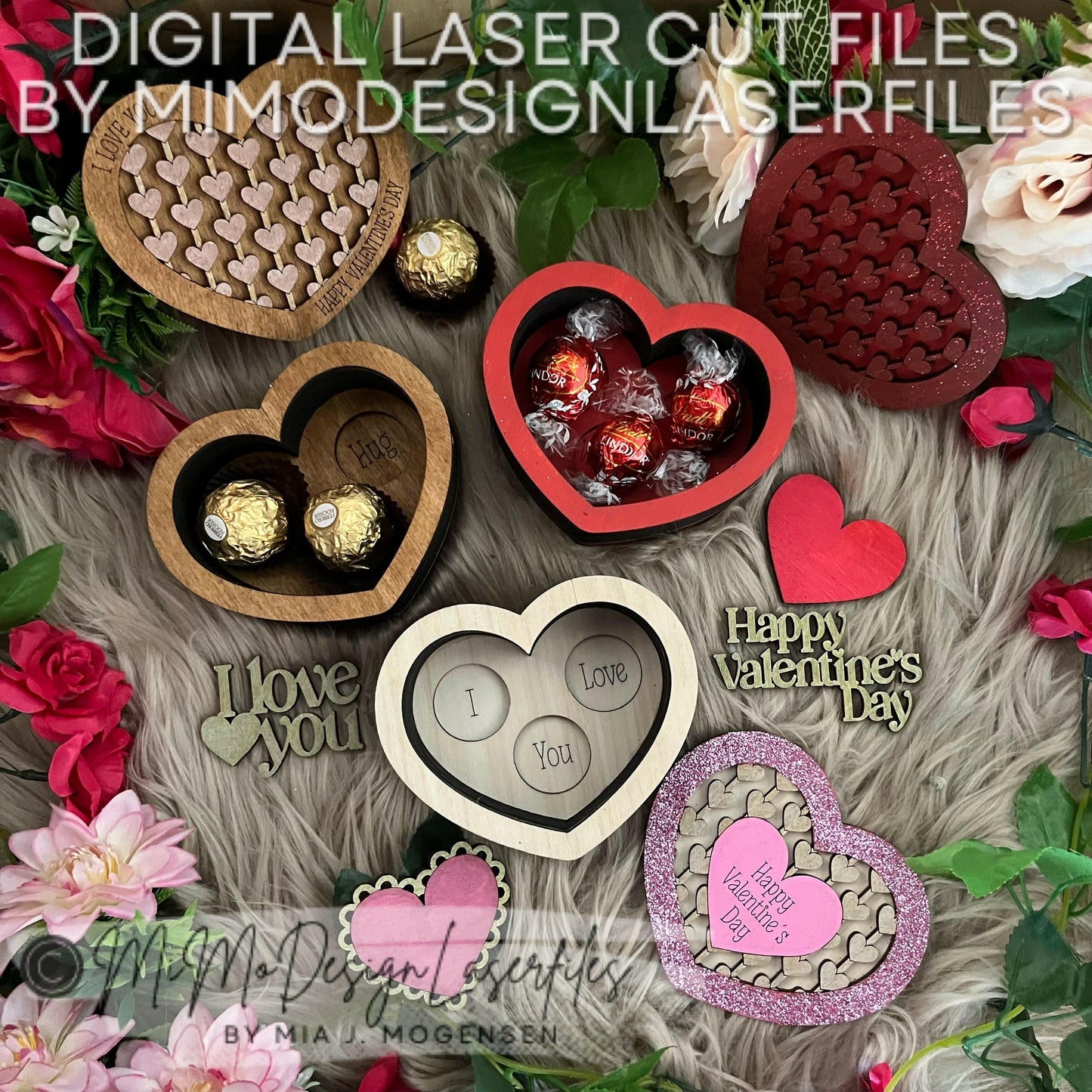 Heart Shaped Valentines Chocolate Boxes with bottom statements / affirmations. 4 designs