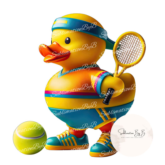 Tennis Player Duck Sublimation Design - Hit the Court in Style with Your Cruising Duck!