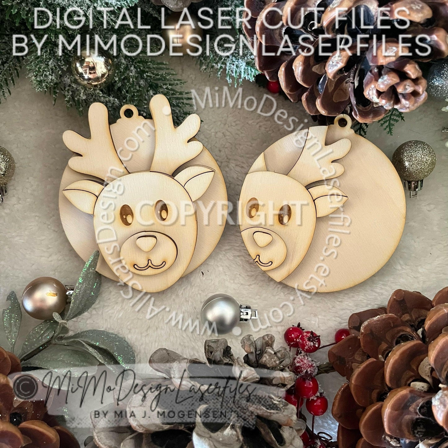 Reindeer 3D Christmas Ornaments 2 Variations