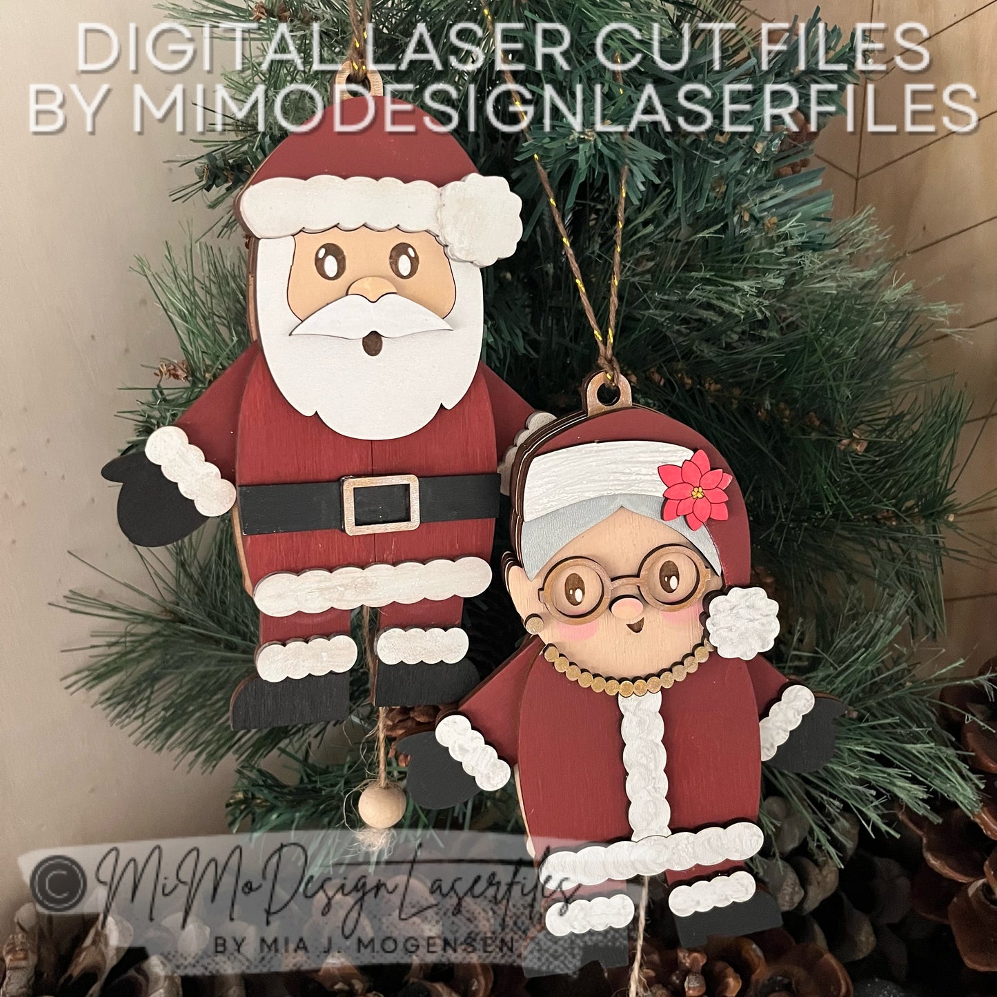 BUNDLE of Jumping Jack Santa Claus And Mrs. Santa | Layered & Single Line DIY Paint Kit | Christmas Ornament | Digital Download Laser Cutting